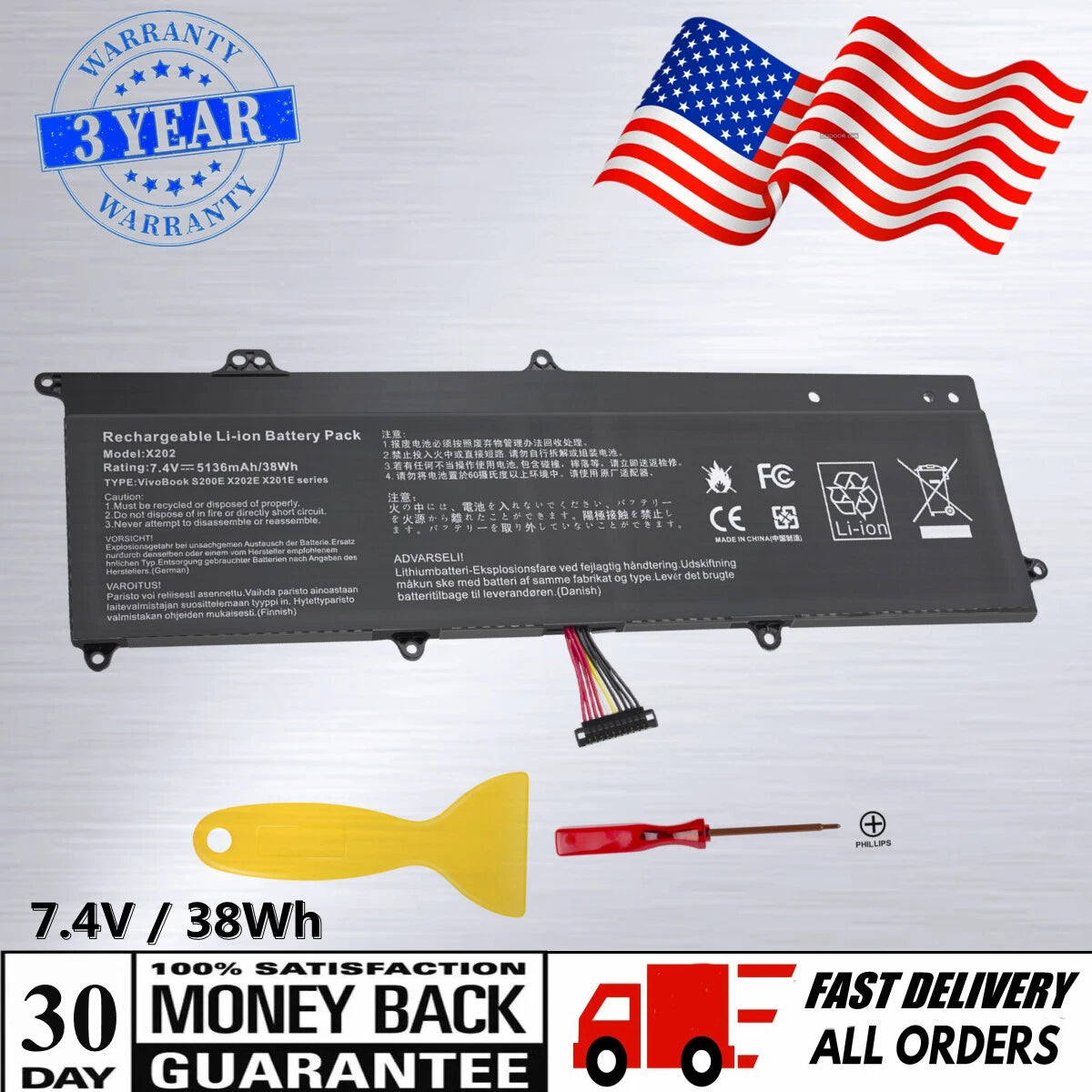 33Wh Battery C21-X202 for ASUS VivoBook X202 X202E X201E S200E Q200E Series