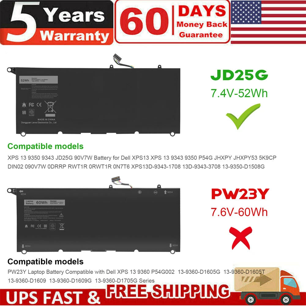 Laptop Battery For Dell XPS 13 9343-9350 XPS 13 9360 RNP72 0TP1GT PW23Y TP1GT PC