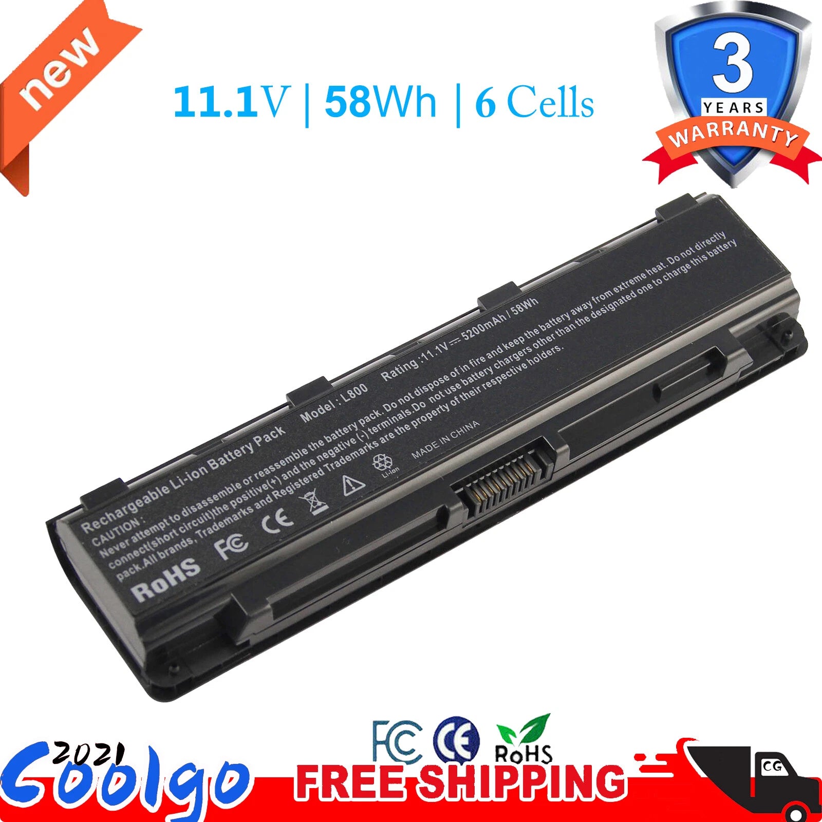 Battery for Toshiba Satellite PA5024U-1BRS PA5025U-1BRS C850 C855 C855D