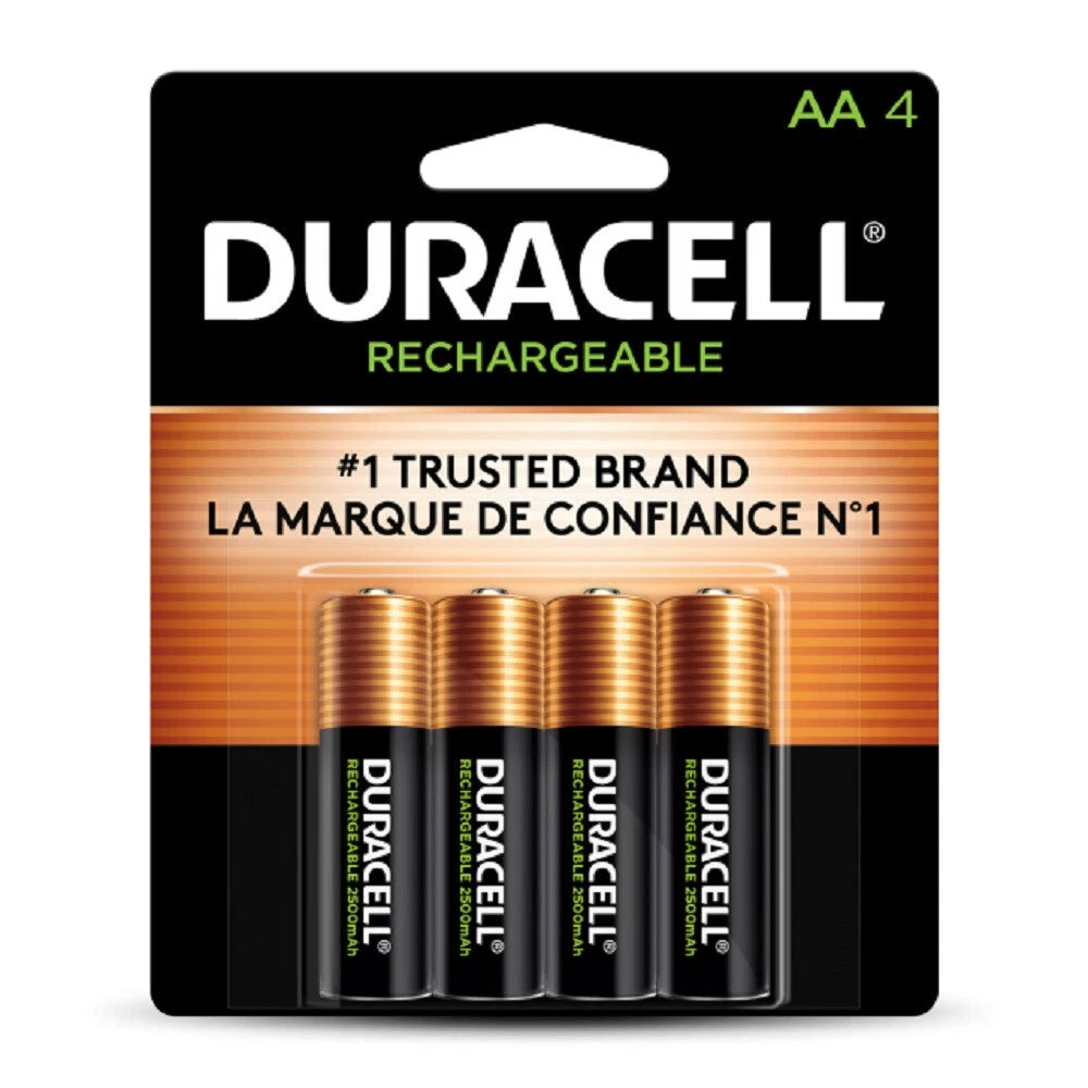 4 Duracell AA Pre Charged Rechargeable 2500mAh NiMH Batteries