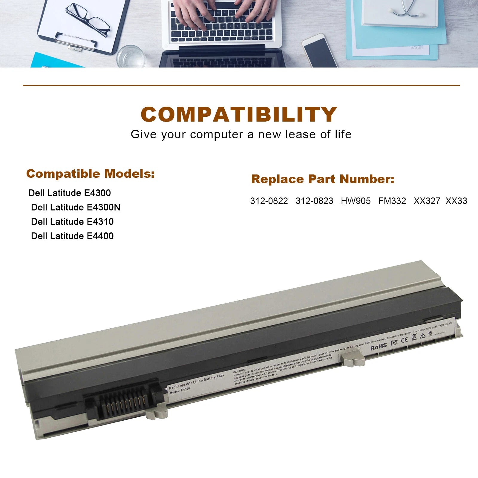 Battery for Dell Latitude E4300 E4310 312-0822 8N884 FM332 X855G XX327 312-9955
