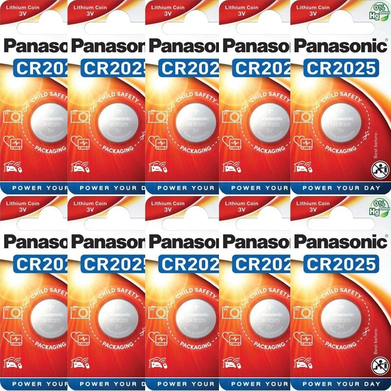 10 Pcs Panasonic CR2025 2025 3V Lithium Coin Cell Battery