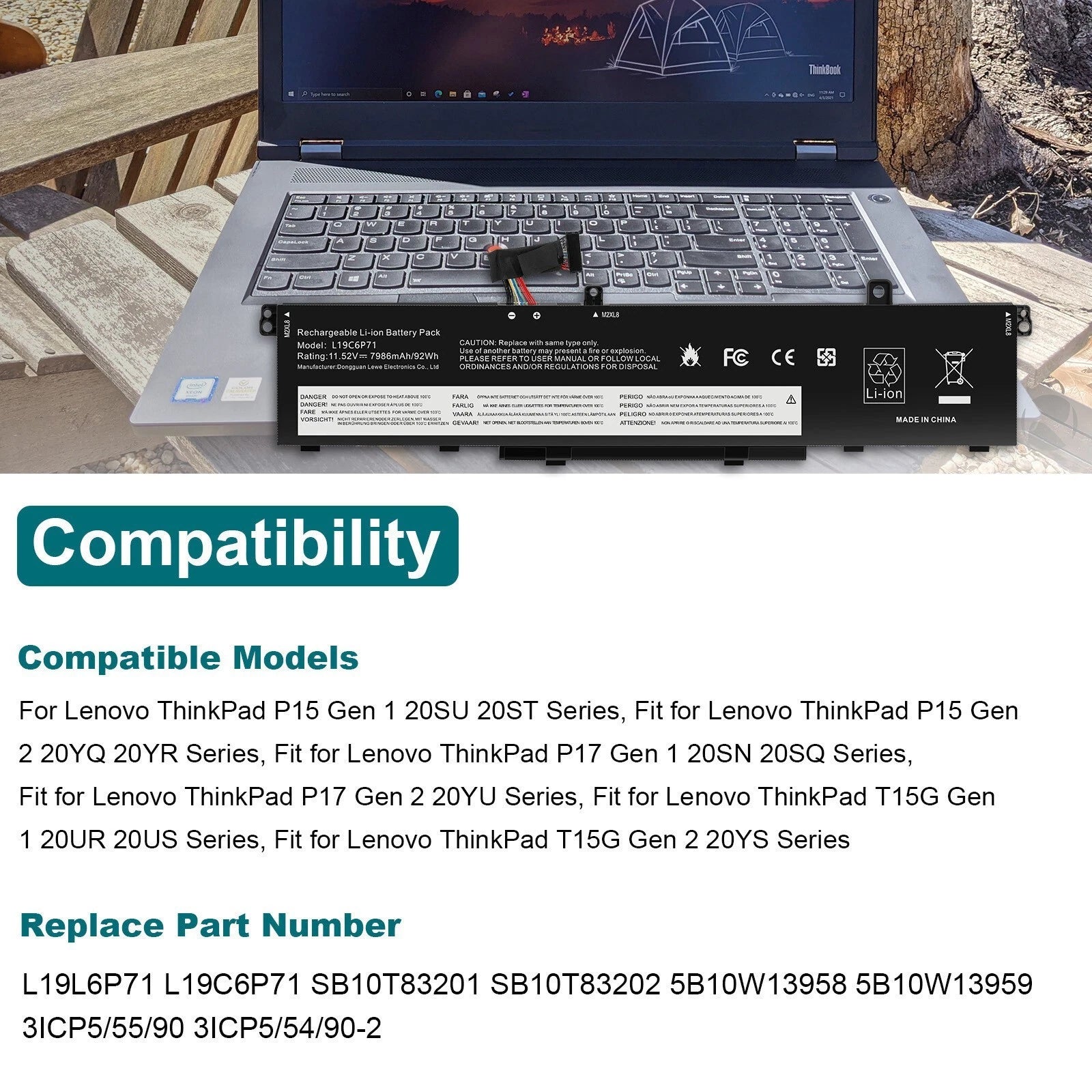 ?New L19C6P71 battery For Lenovo ThinkPad P15 P17 2nd Gen L19L6P71 5B10W13958
