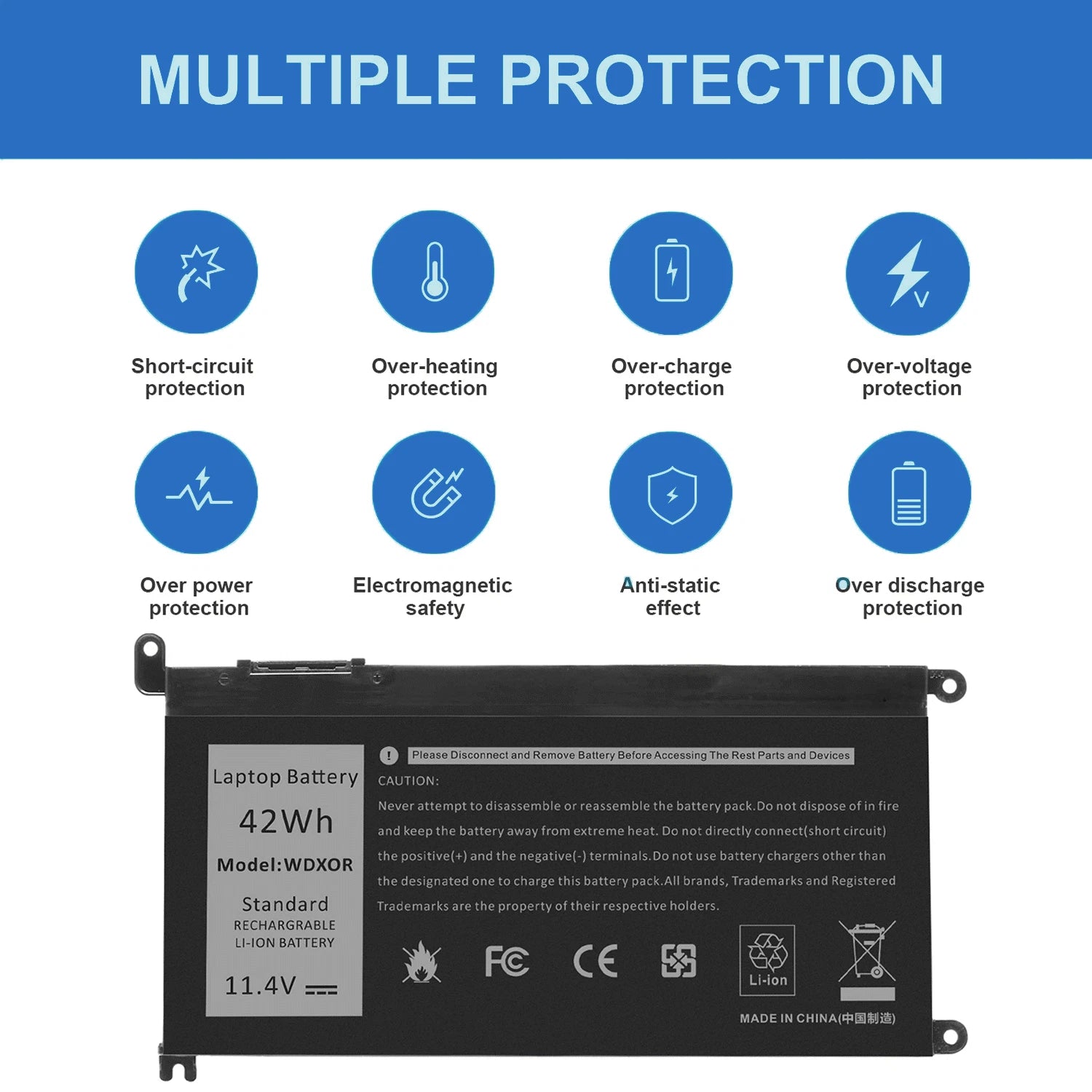 WDX0R Battery For Dell Inspiron 13 5378 5368 5379 7368 7569 7579 T2JX4 3CRH3