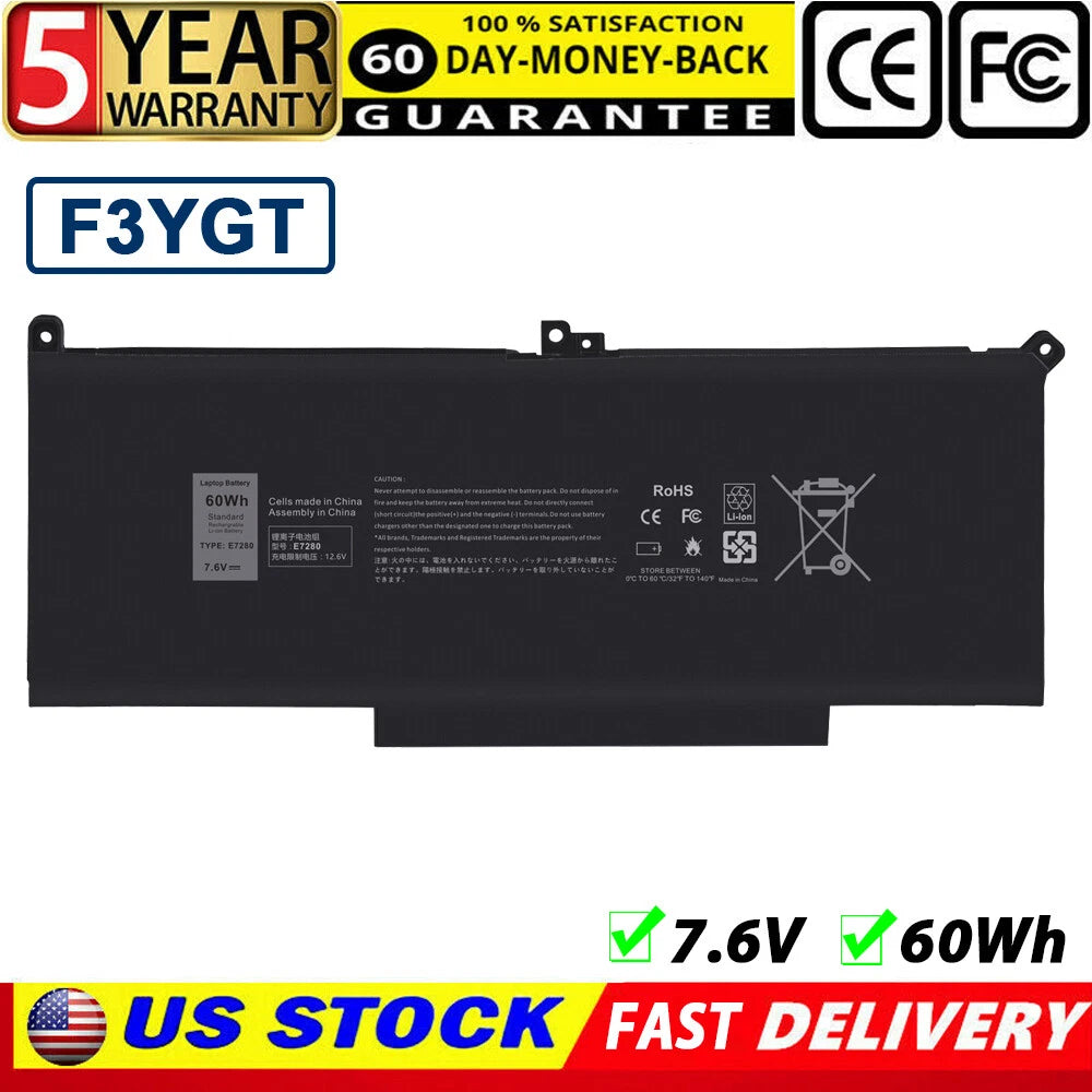 F3YGT Laptop Battery For Dell Latitude 14 7480 7490 12 7280 7290 13 7380 7390