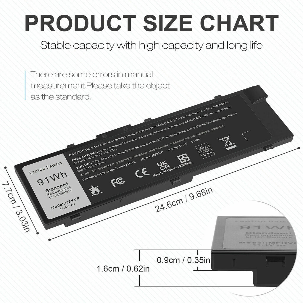 Battery MFKVP For Dell Precision 15 7510 7520 7710 7720 M7510 M7710 TWCPG 0FNY7