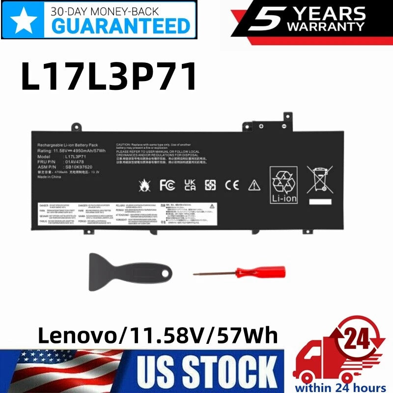 01AV478 01AV479 Battery For Lenovo ThinkPad T480s 01AV480 L17L3P71 L17M3P71 57Wh