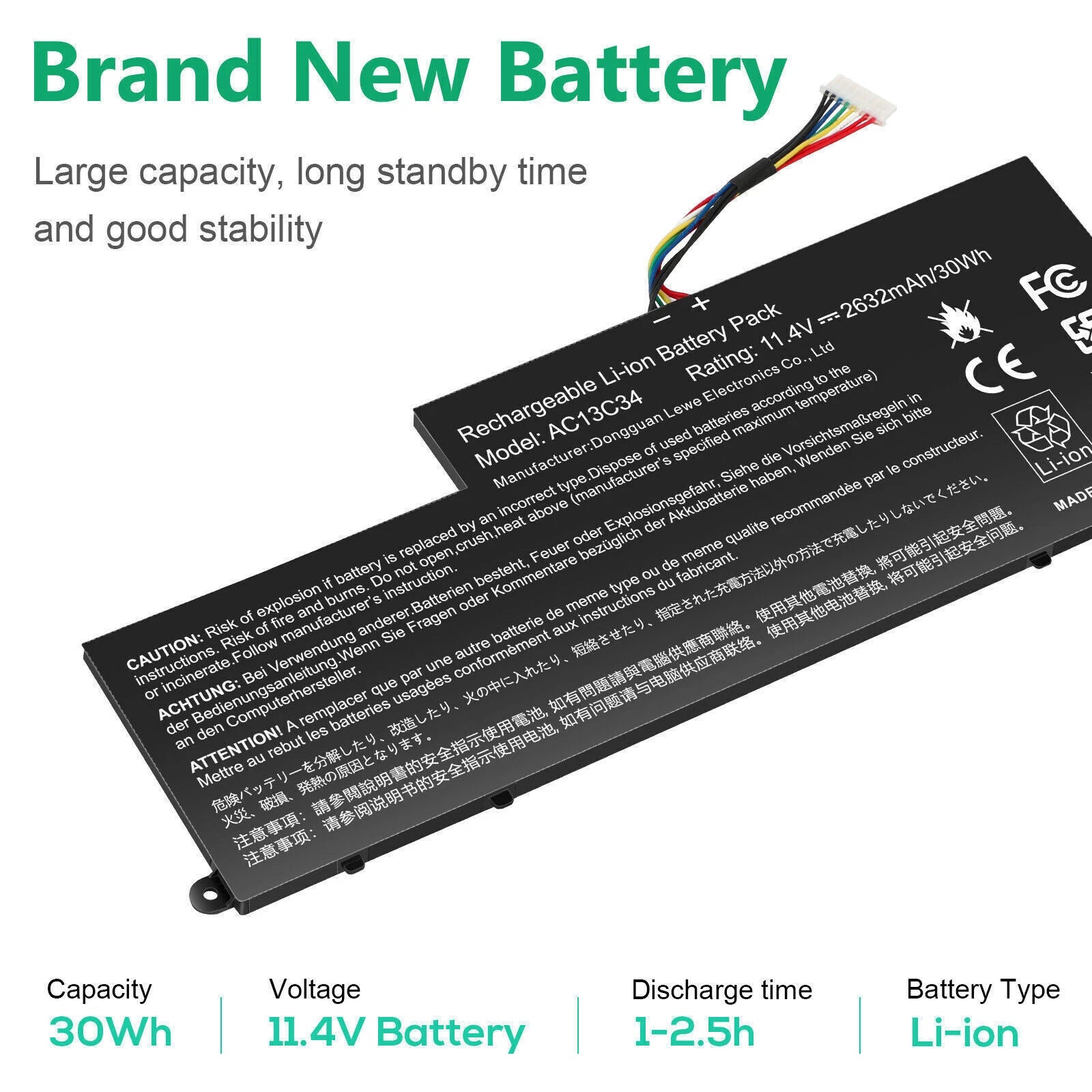 Battery AC13C34 For Acer Aspire V5-122P V5-132 E3-111 E3-112 KT.00303.005 30WH