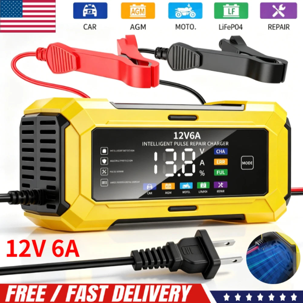 12V 6A Smart Car Battery Charger Automatic Lifepo4 Repair Maintainer Trickle US