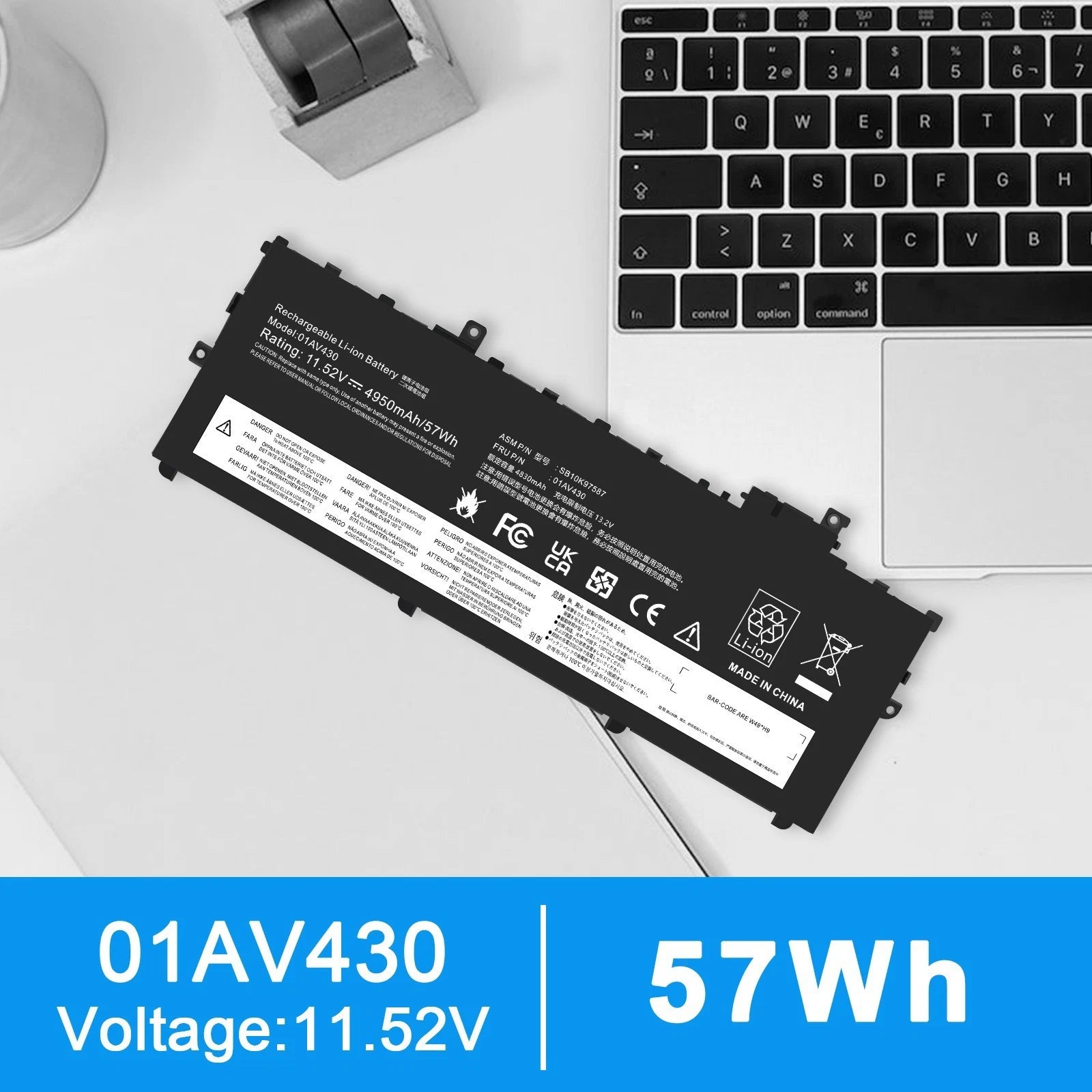 01AV430 01AV494 Battery For Lenovo ThinkPad X1 Carbon 5th 6th Gen SB10K97586 57W