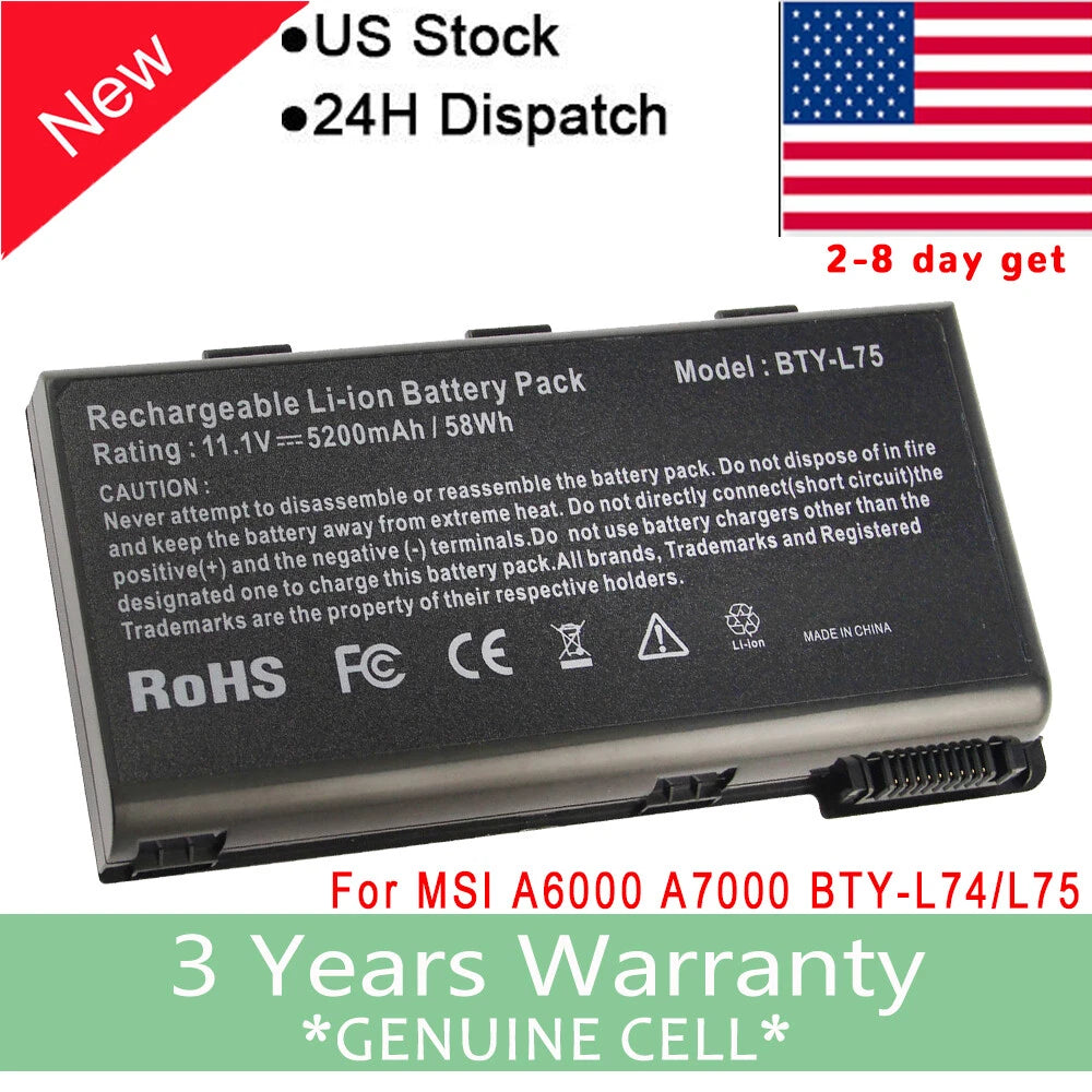 Battery for MSI BTY-L74 BTY-L75 MS-1682 A5000 A6000 91NMS17LD4SU1 91NMS17LF6SU1
