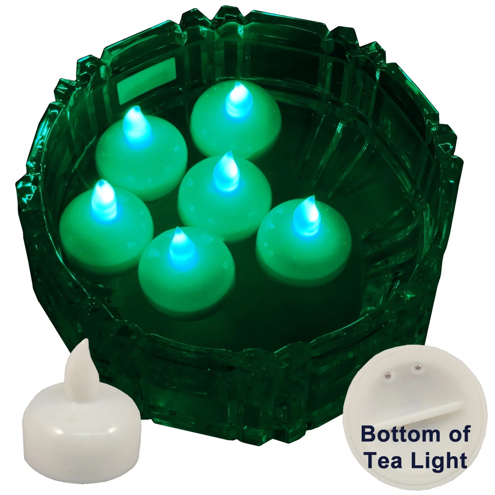 6 Flameless Floating LED tealight Candle Battery operated Green tea lights NEW