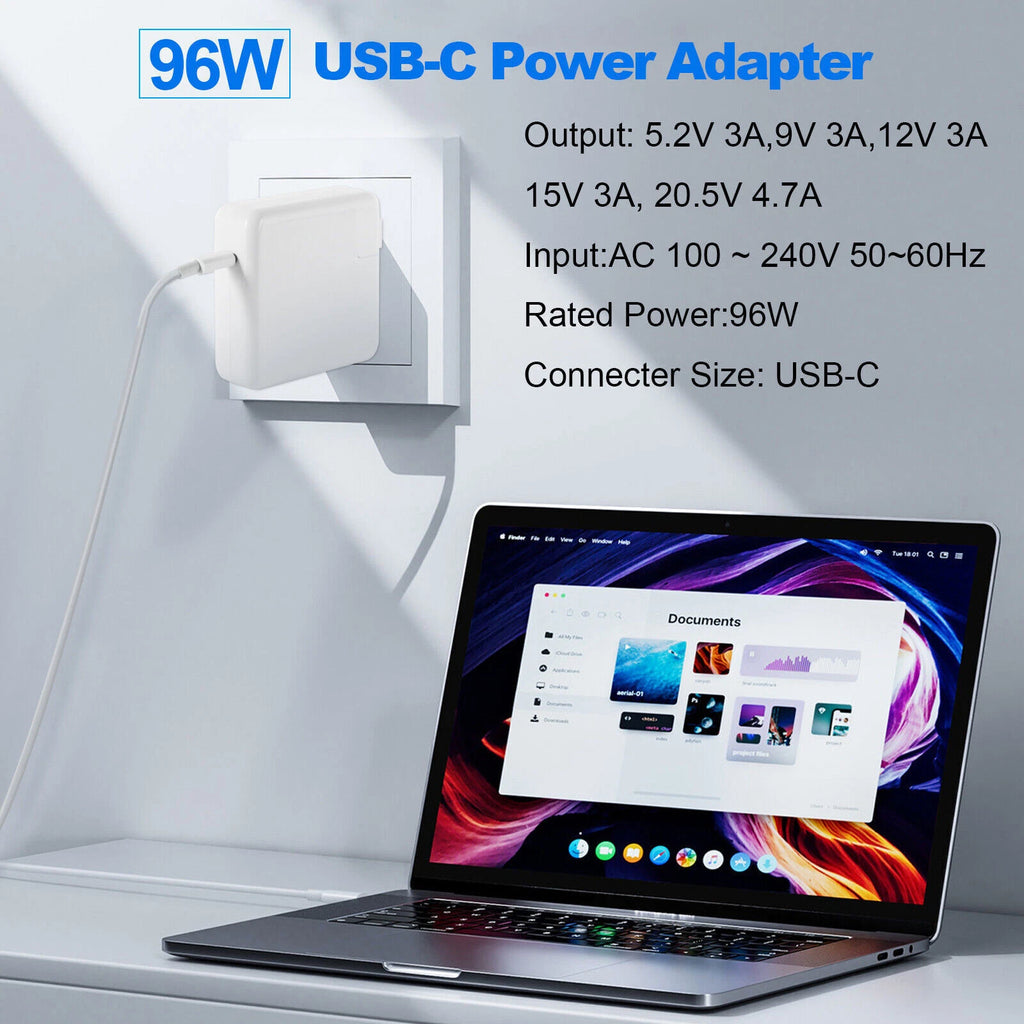 96W AC Power Adapter USB-C Charger For Apple Macbook Pro 15 16" With Cable A2166
