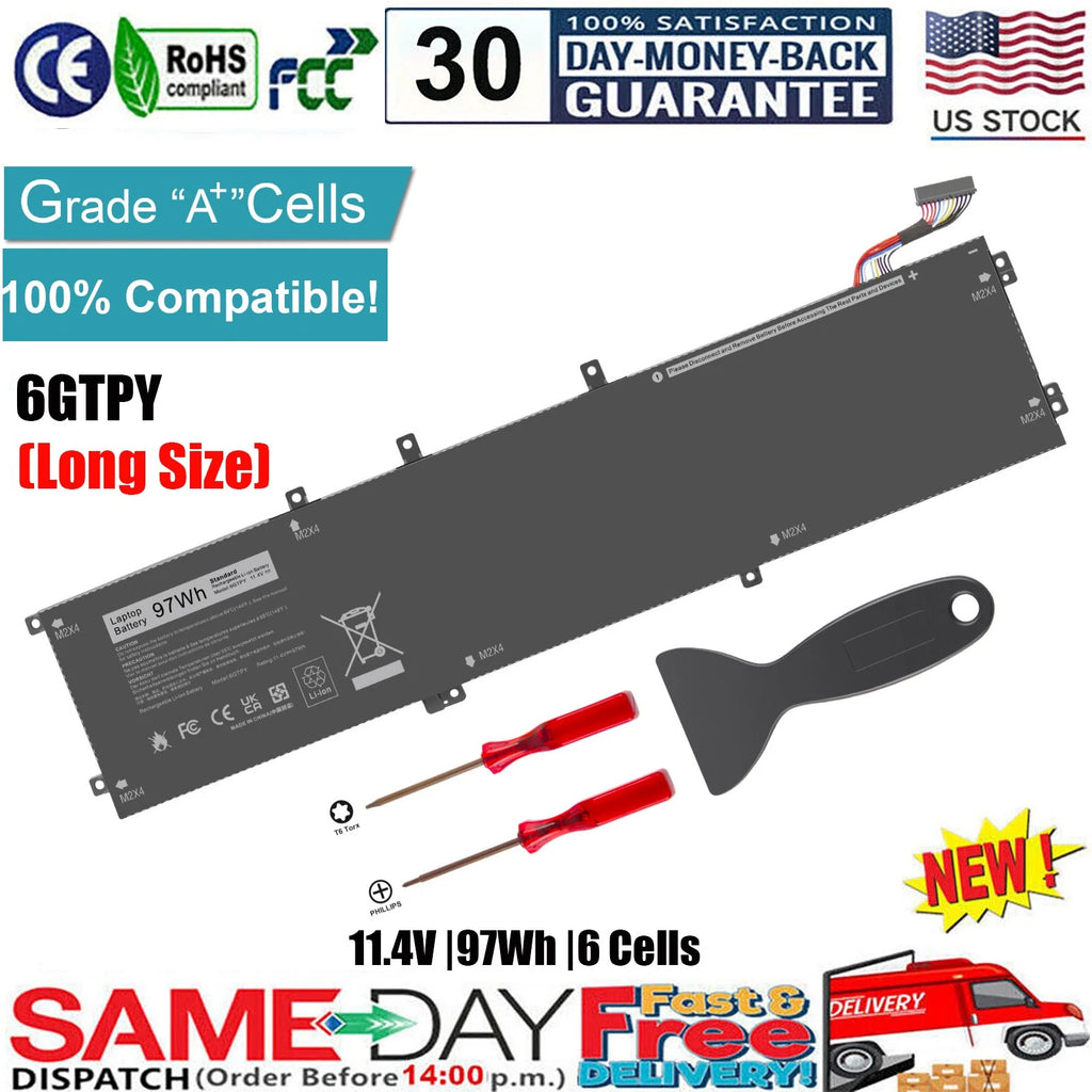 ? 97Wh 6-Cell Extended Battery for Dell XPS 15 9560 9570 Laptop GPM03 6GTPY