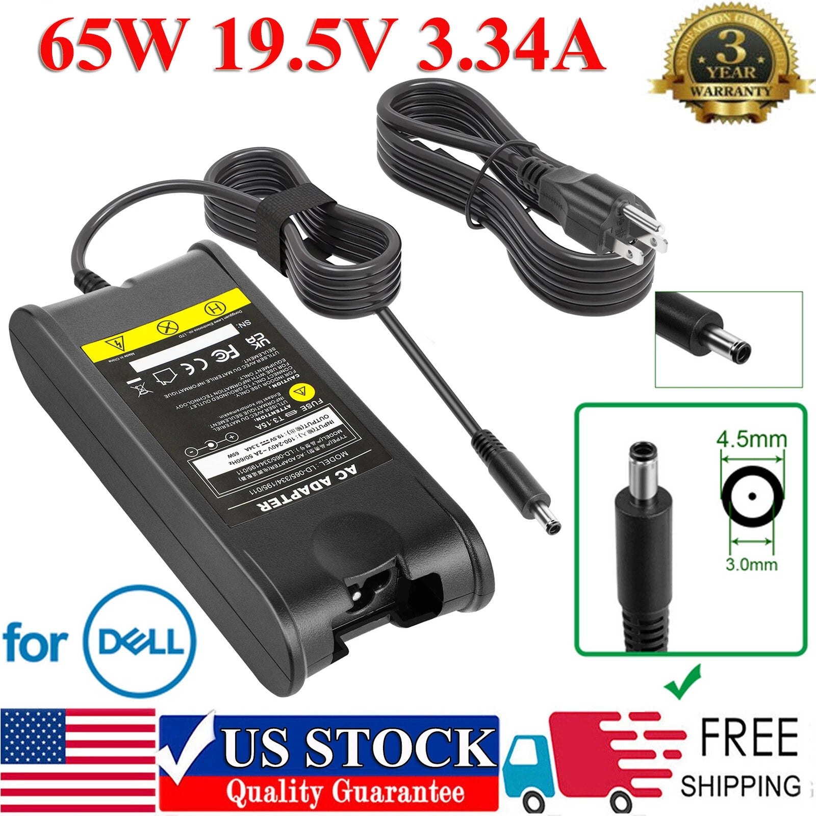 AC Adapter Charger for Dell Inspiron 13 3301 3310 3390 14 3410 3490 15 3500 3510
