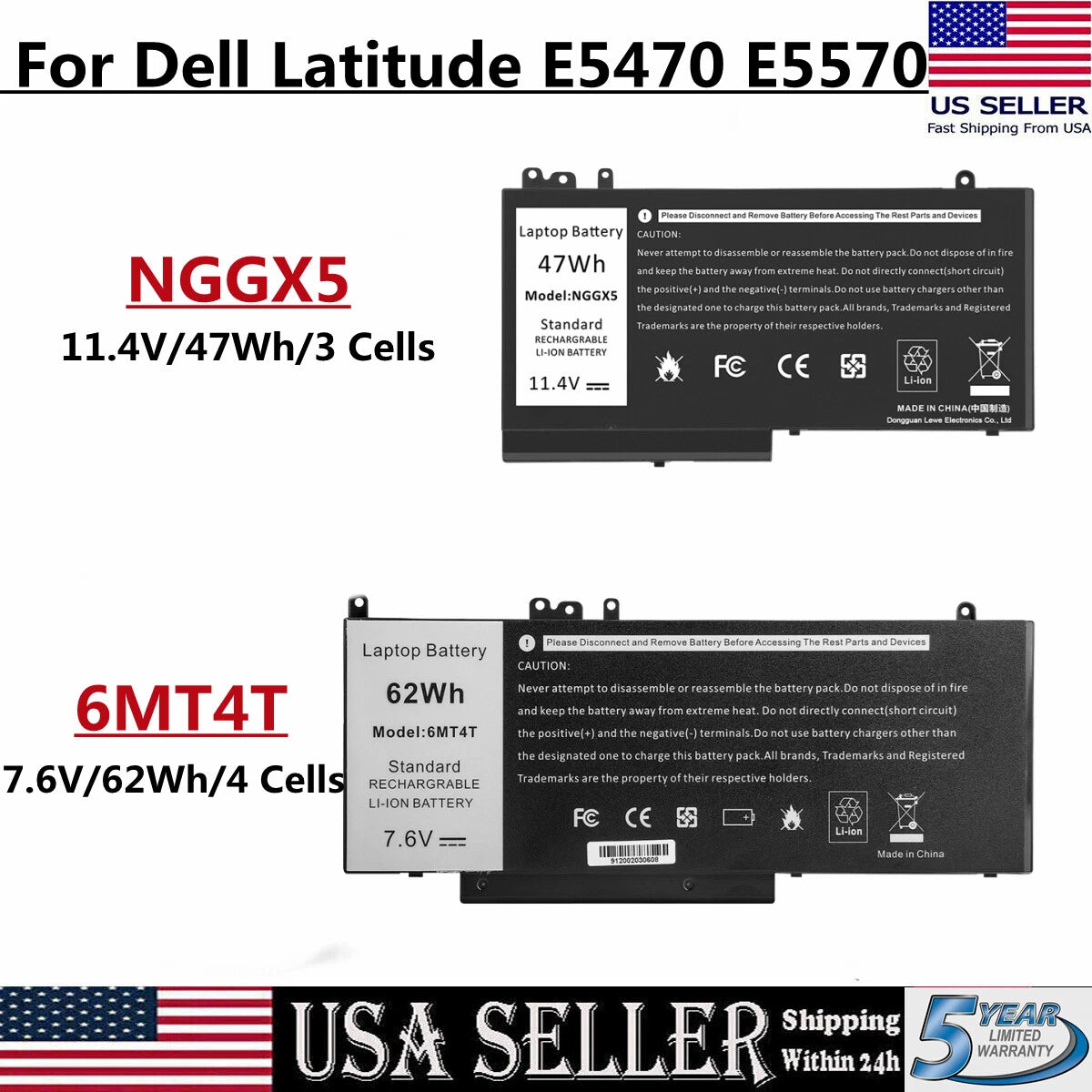 ?6MT4T NGGX5 Battery For Dell Latitude E5270 E5470 E5570 Precision M3510 Series