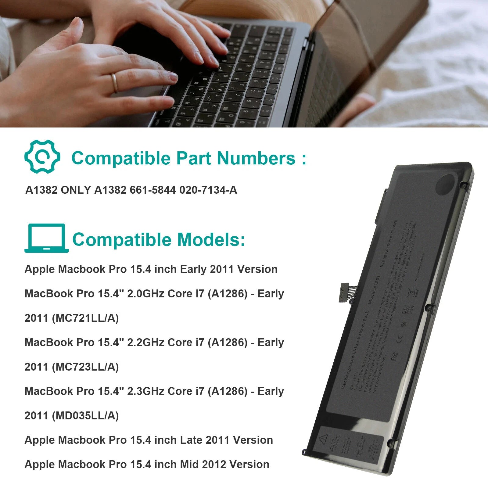A1321/A1382 Battery For MacBook Pro 15 A1286 Early /Late 2011 Mid 2012 2009 2010