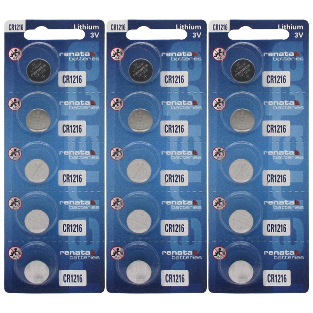 15 Pcs Renata CR1216 3 Volt Lithium Coin Battery On Tear Strip
