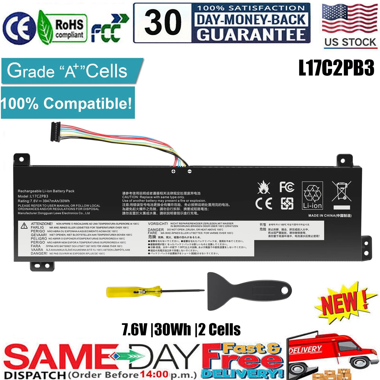 L17L2PB3 L17M2PB3 Battery for Lenovo V130-15IKB/15IGM V330-15IKB V530-15IKB NEW