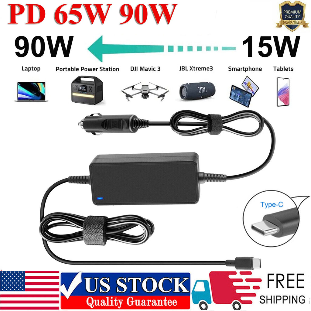 Laptop USB-C Car Charger for Lenovo Thinkpad E585 E590 E470 E490 L480 L390 T590