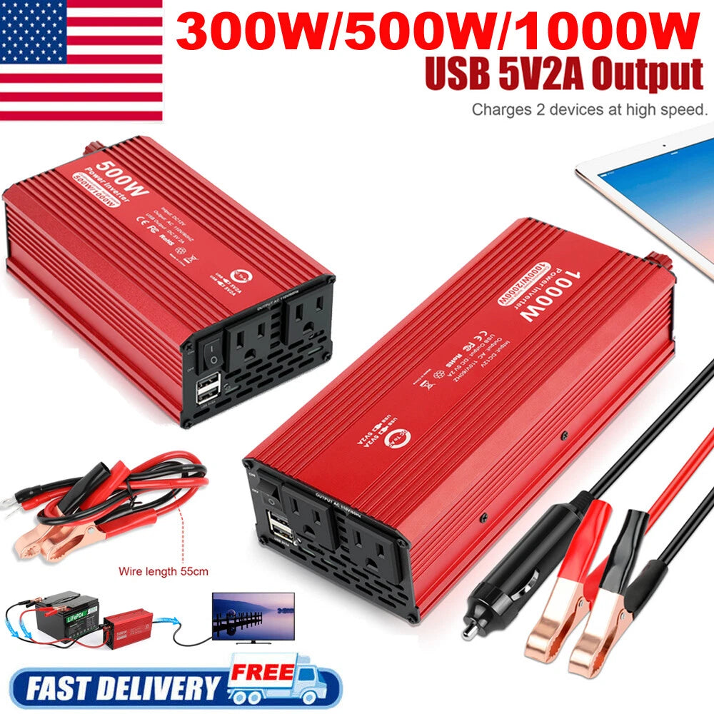 Car Power Inverter DC 12V to AC 110/120V Converter Adapter Charger USB AC Outlet