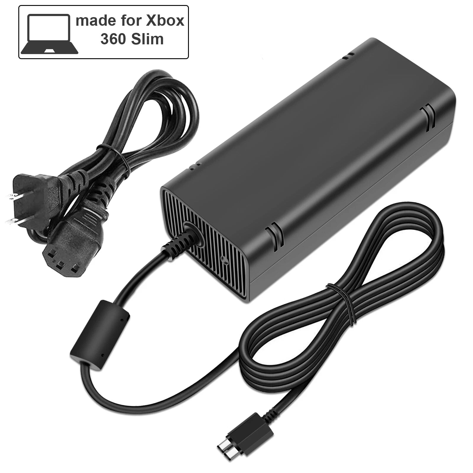 New Fit Xbox 360 Slim Power Supply Adapter Box Replacement + Power Cord Cable