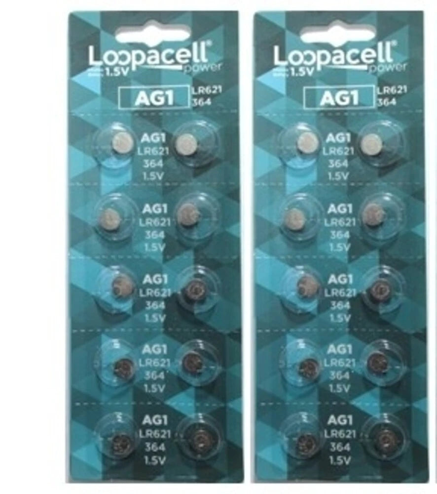 20 Pk AG1 LR621 364 SR60 164 364A Alkaline Button Cell Batteries loopacell