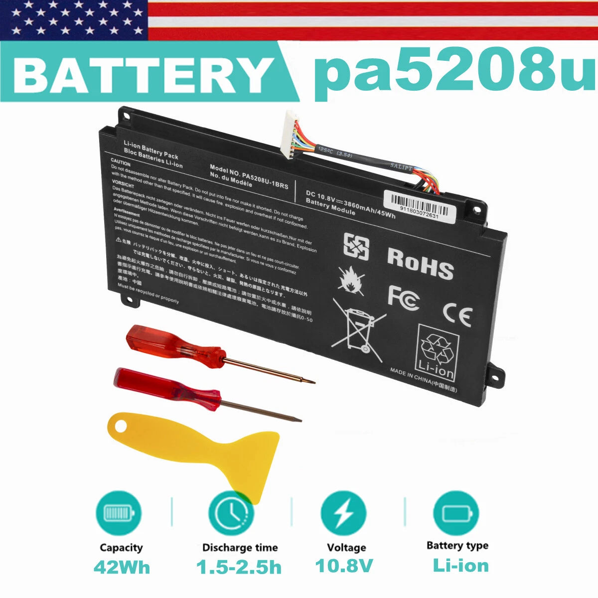 PA5208U-1BRS Battery for Toshiba Satellite Radius 14 E45w 15 P50 P55w L55W-C5259
