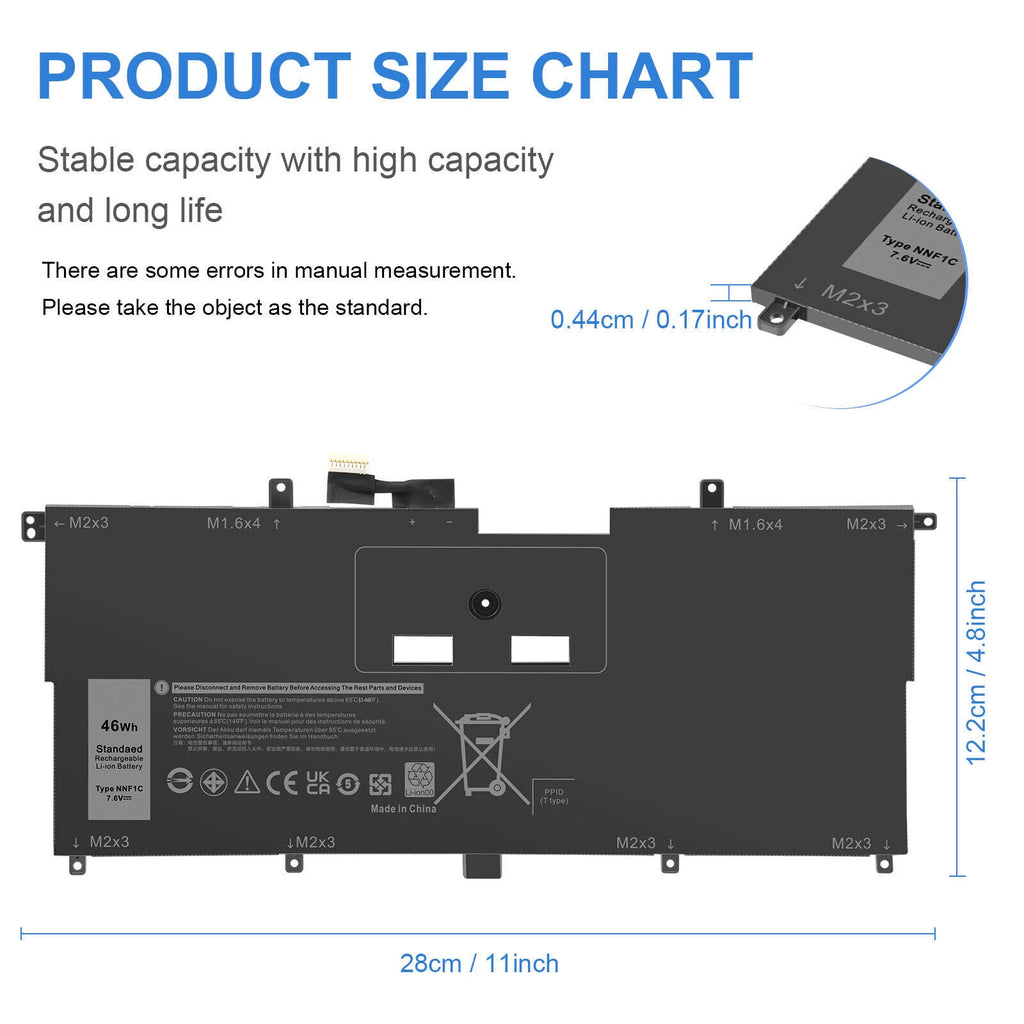 NNF1C NP0V3 P71G001 HMPFH Battery for Dell XPS 13 9365 2-in-1 2017 Series 46Wh