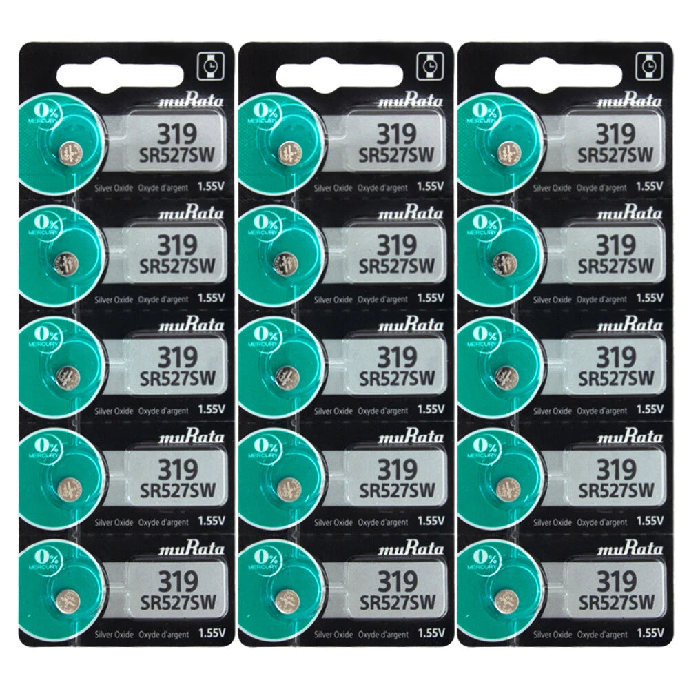 Murata 319 SR527SW D319 V319 GP319 SR527 Battery 0% MERCURY ( 15 PC )