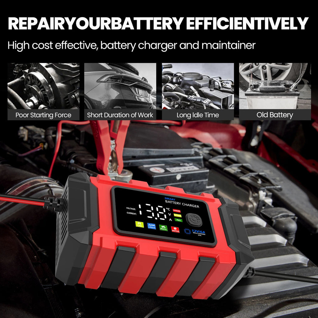 12V 6A Car Battery Charger Intelligent Automatic Pulse Repair Starter AGM GEL