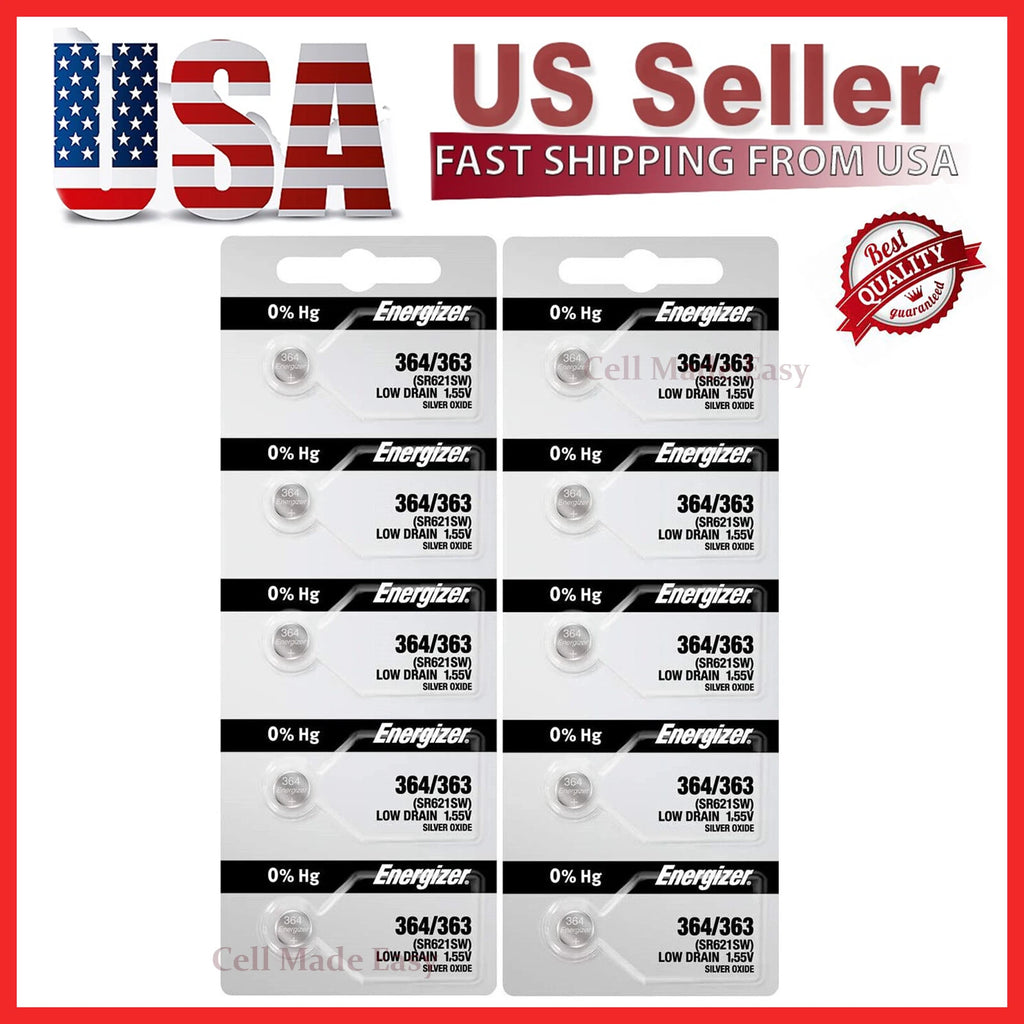 10 x Fresh Stock Energizer Watch Silver Oxide Batteries 364/363 SR621SW Battery