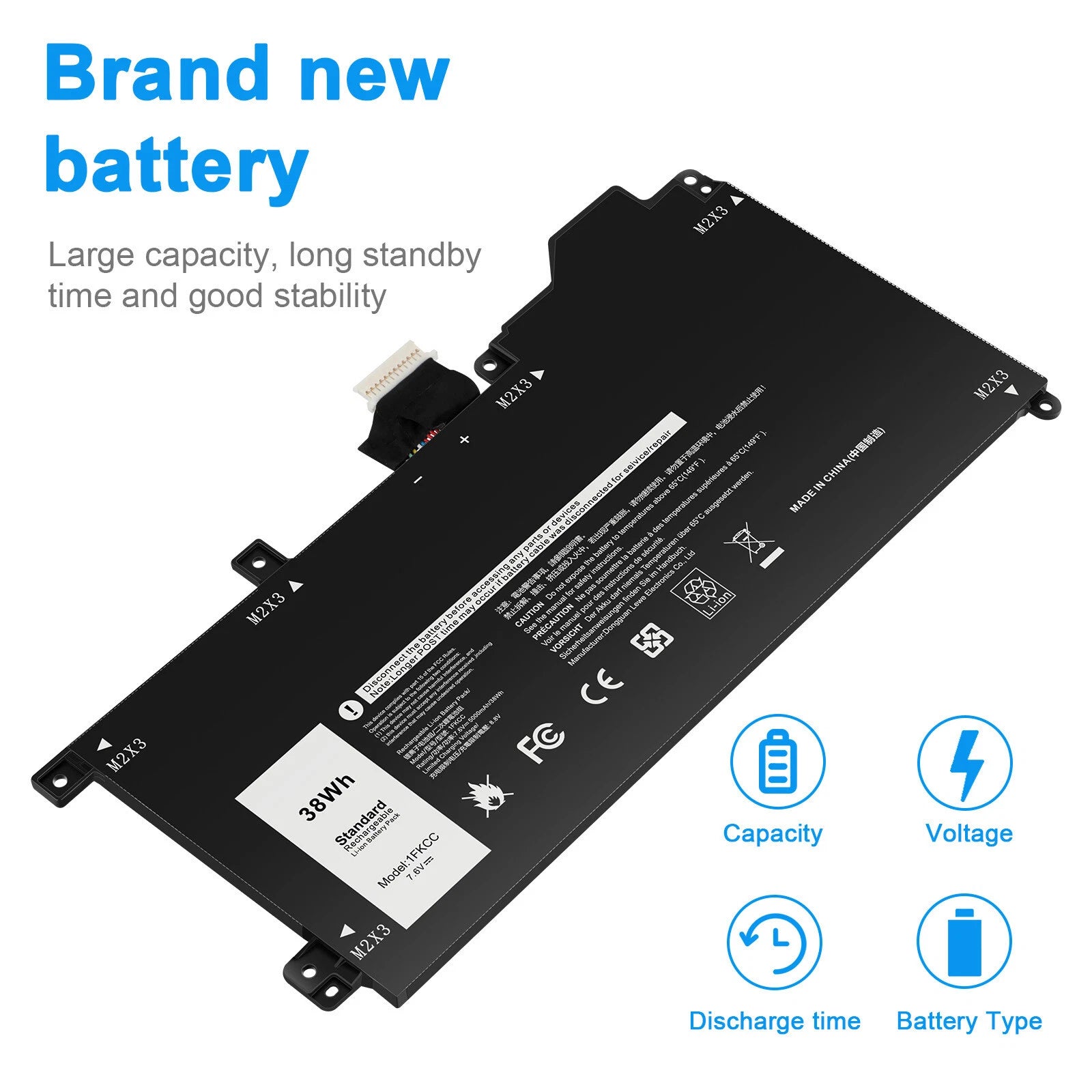 1FKCC Battery 38Wh For Dell Latitude 7200 7210 2-IN-1 KWWW4 D9J00 9NTKM Series