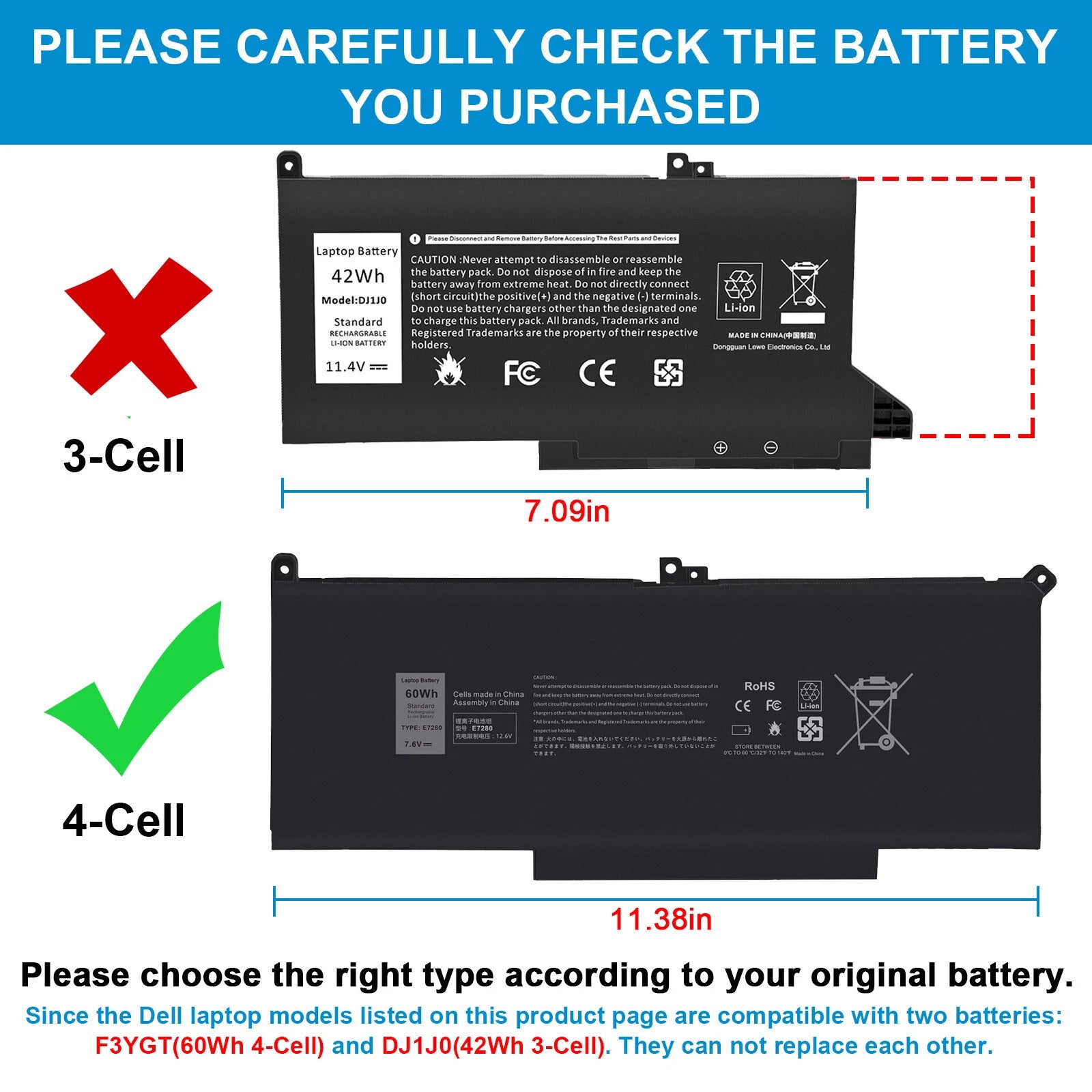 F3YGT Battery For Dell Latitude 12 13 14 E7280 E7480 7480 7490 7380 7390 DM3WC