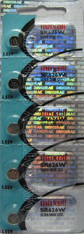 5 Maxell 376 (SR626W) Silver Oxide Batteries 1.55 Volt Made In Japan