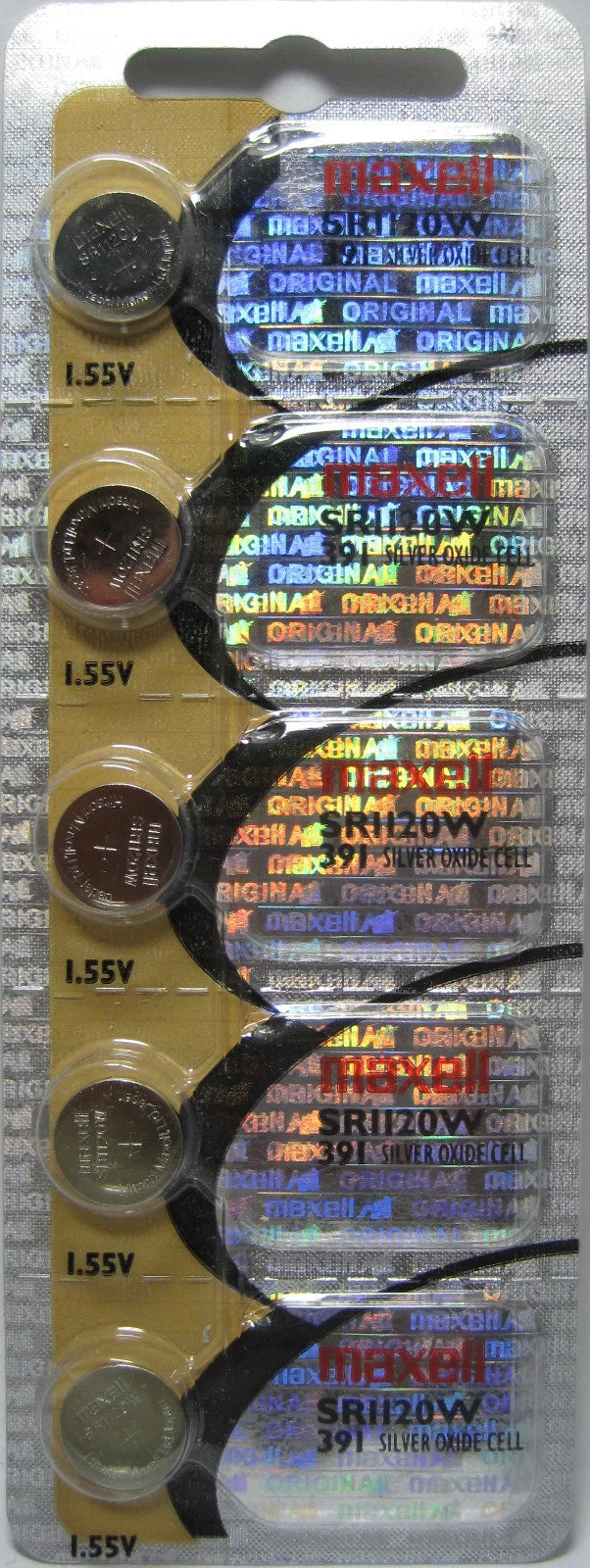 5 Maxell 391 SR1120SW Silver Oxide Batteries
