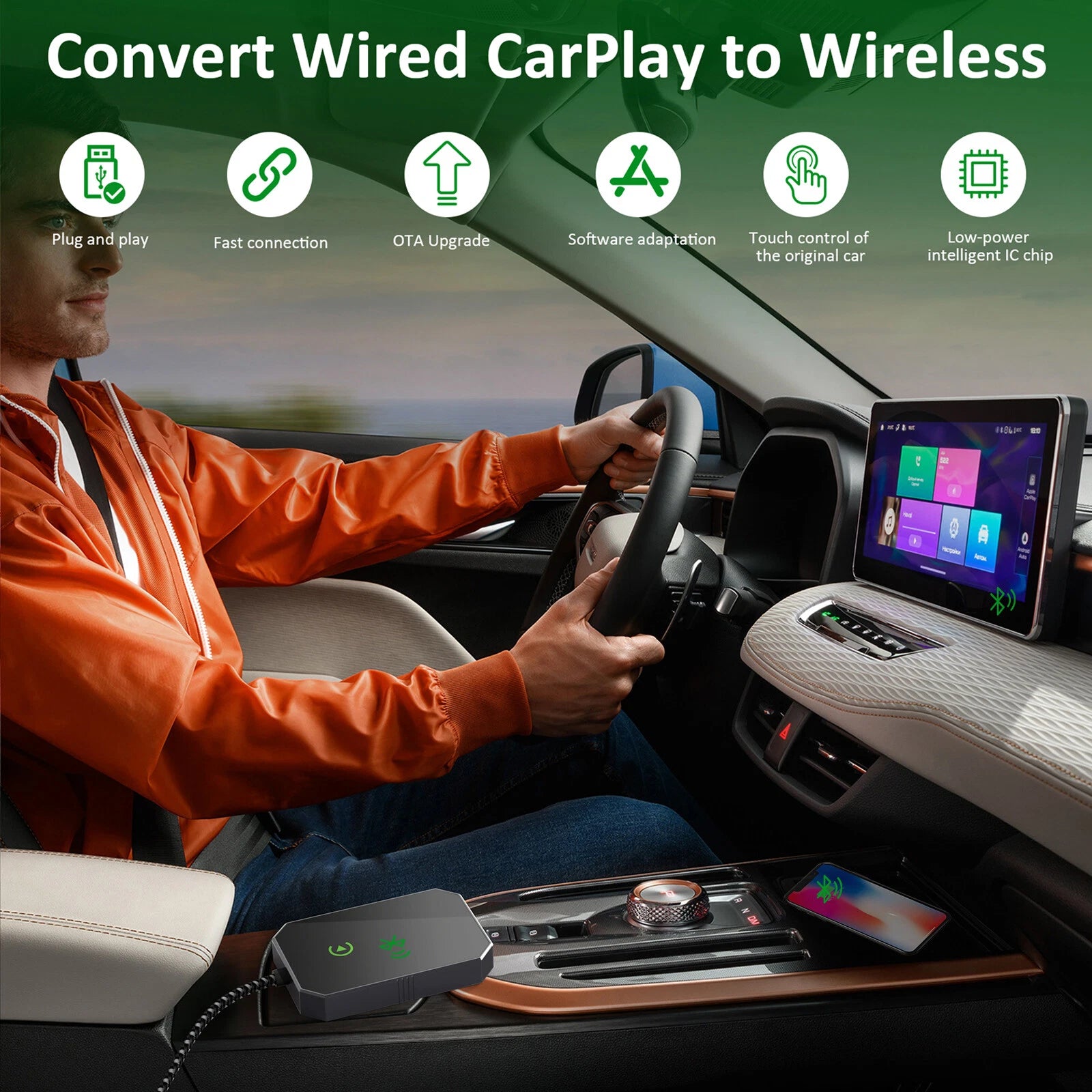 2in1 Wireless Apple CarPlay & Android Auto Adapter USB Plug&Play Fast Connection