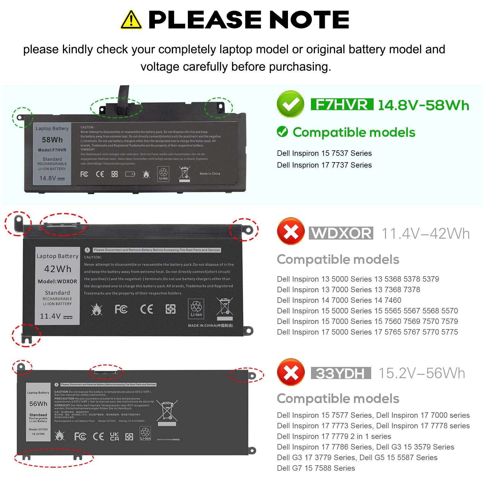 F7HVR Battery For Dell Inspiron 17 7000 7737 15 7537 14 7437 G4YJM Notebook PC