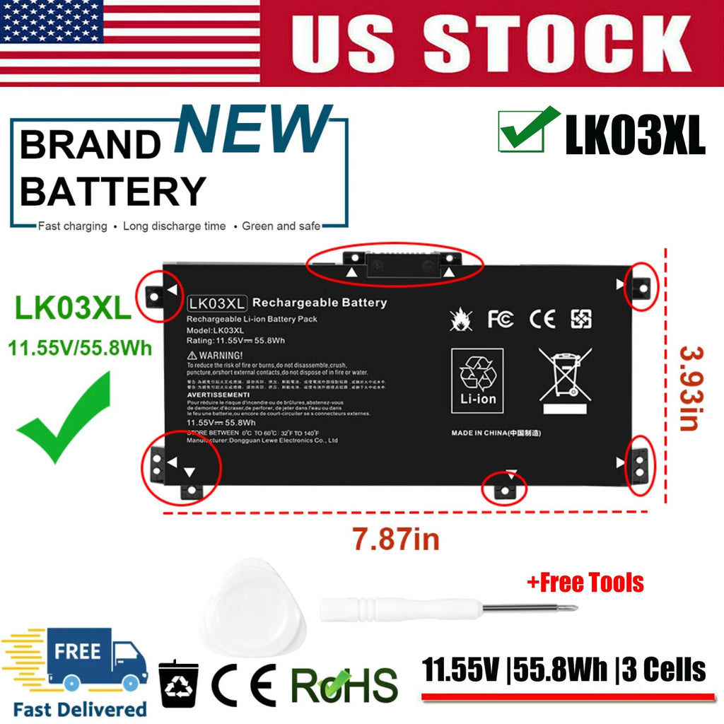 LK03XL Battery for HP Envy x360 11.55V 55.8Wh 916368-421 916814-855 HSTNN-LB7U