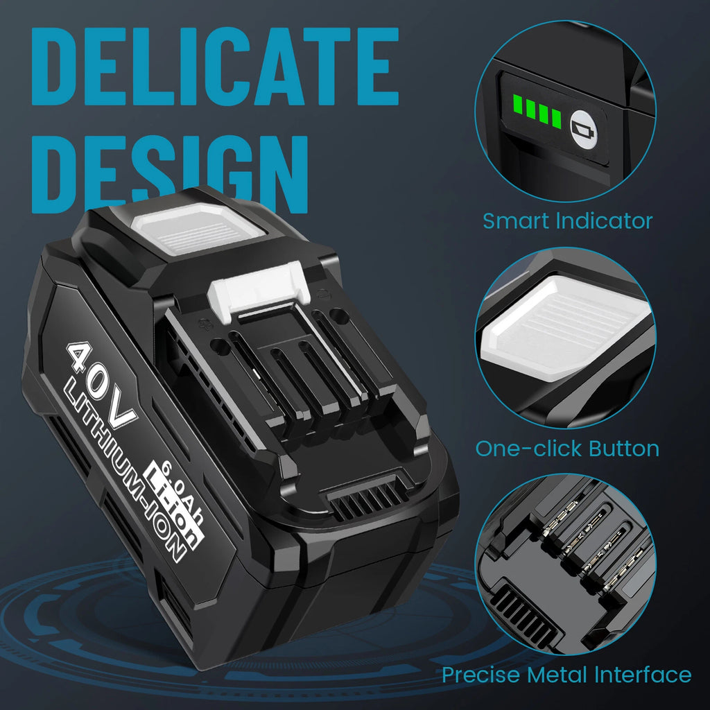 1/2 PACK 40Volt 6.0Ah Battery For Makita 40V Battery XGT BL4025 BL4050 W/ LED