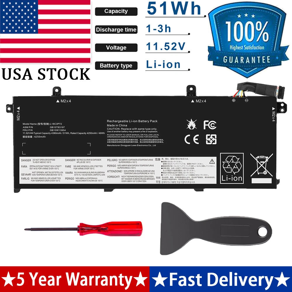 02DL007 L18L3P73 SB10K97645 Battery For Lenovo ThinkPad P43S T490 T495
