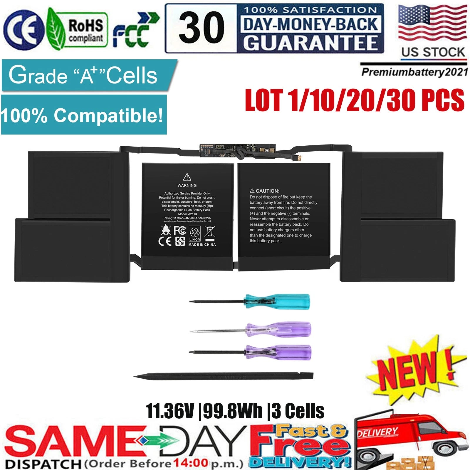 ?LOT A2113 Battery for MacBook Pro Retina 16" A2141 2019 2020 MVVL2LL/A 98.8Wh