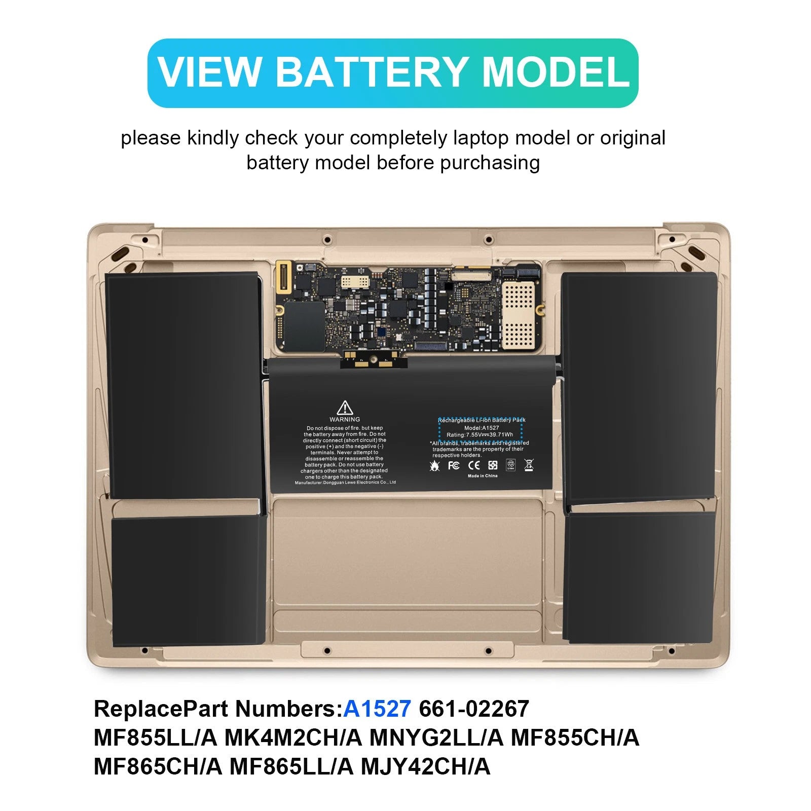A1527 Battery For Apple MacBook 12" A1705 A1534 2015 2016 2017 MF855LL/A 40.28Wh
