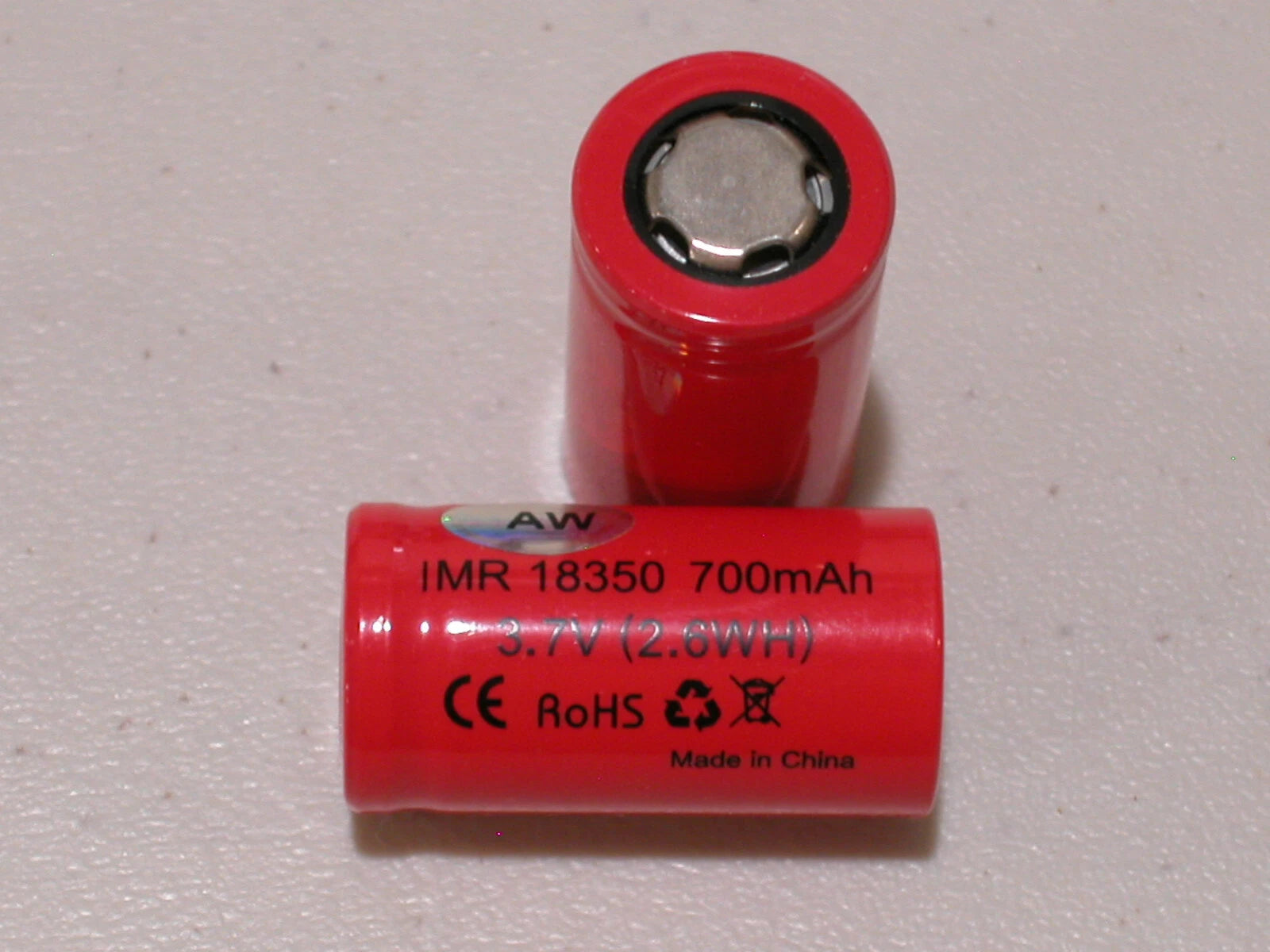 2 pc FLAT TOP AW IMR 18350 BATTERY 3.7v Li-Mn 700mAh HIGH DRAIN 18350 AW