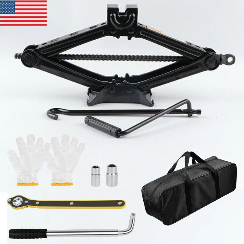 2 TON Scissor Jack Handle Crank Tool Car Van Garage W/Tire Wheel Lug Wrench Jack