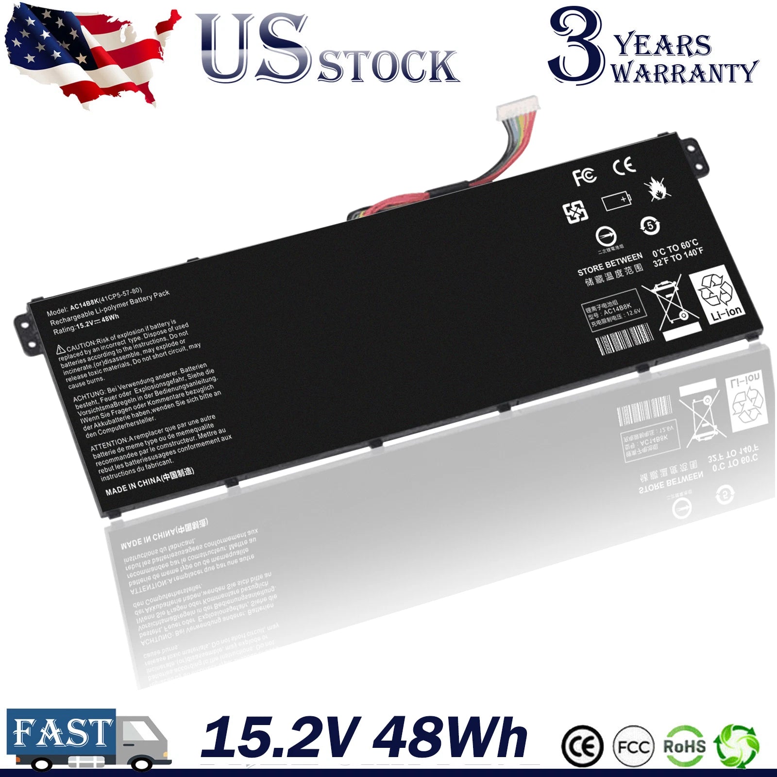 AC14B8K Laptop Battery For Acer Predator Helios G3-571 G3-572 KT.0040G.006 48Wh