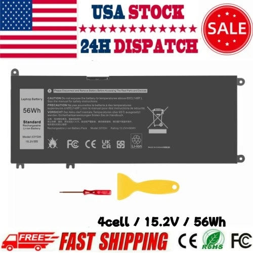 ?33YDH Battery for Dell Latitude 3380 3480 3490 3580 3590 Inspiron 7577 56wh
