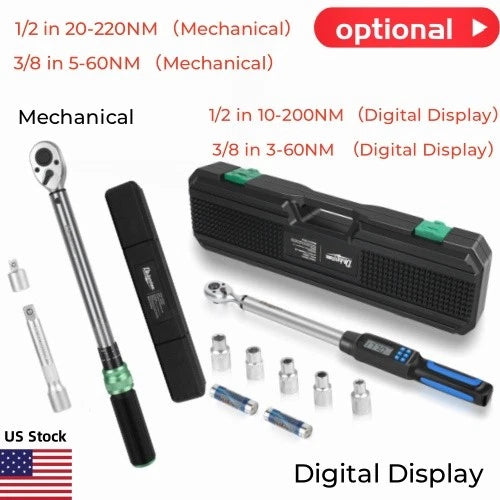 1/2'' 3/8" 1/4'' Mechanical / Digital Torque Wrench with 2*battery Adjustable