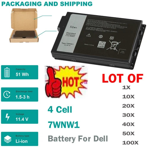 ??LOT 100Pcs 7WNW1 Battery For Dell Latitude 7424 5424 5420 Rugged Extreme GK3D3