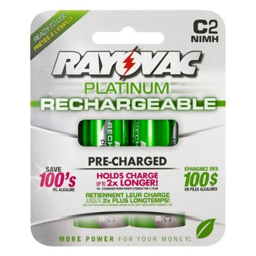 Rayovac Platinum Low Self Discharge C Size 2 Batteries